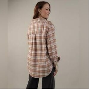 American Eagle Outfitters Plaid Button Down Shirt - Peach and Cream